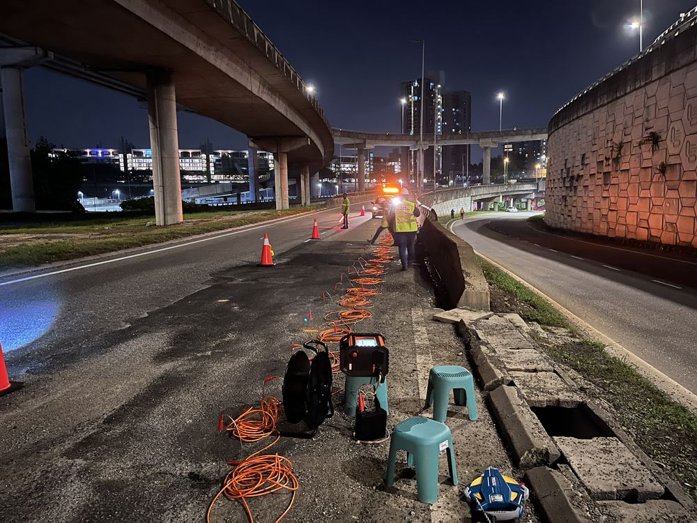 Night-time ERT survey beneath a highway interchange