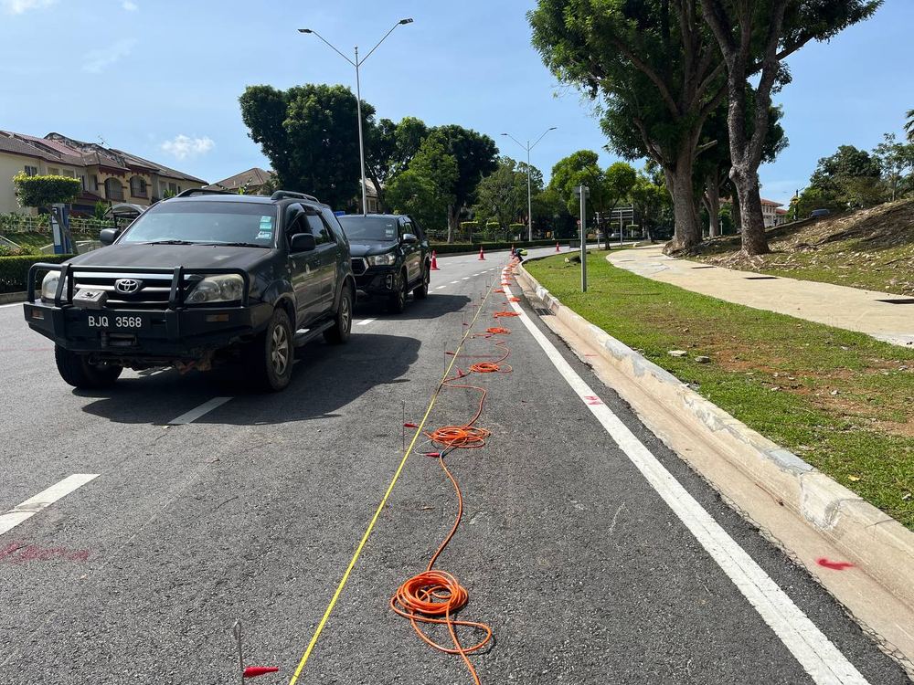 ERT survey conducted along a paved road